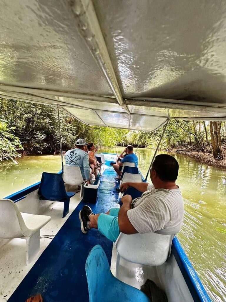 Mangrove Boat Tour in Isla Damas Tourists exploring Isla Damas mangroves by boat near Quepos Costa Rica